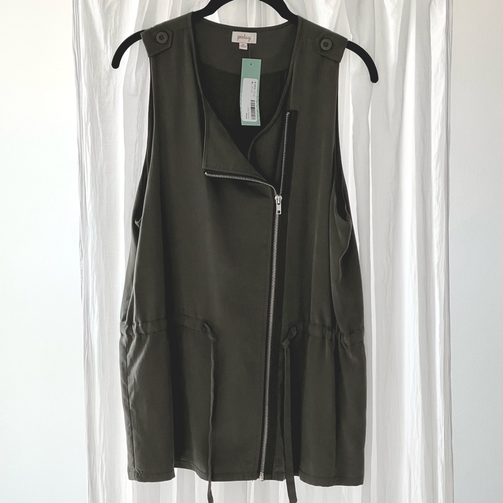Olive, Sleeveless, Asymmetrical Vest